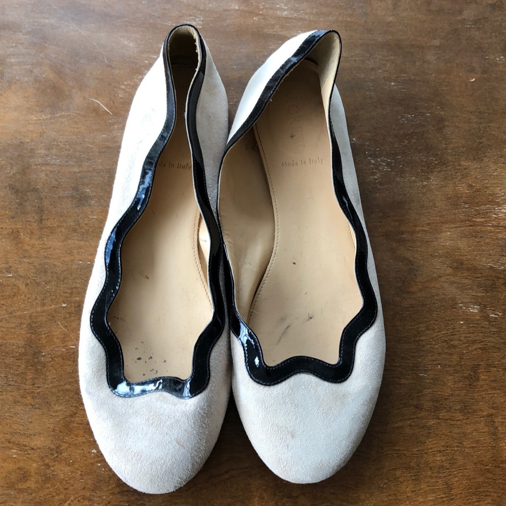 J.crew pink suede and black patent leather flats